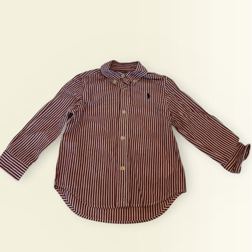 Polo by Ralph Lauren Maroon and White Striped Button Down Shirt